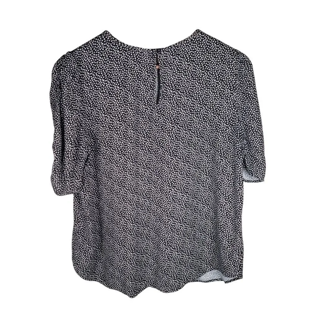 Loft Womens Size‎ Small Black White Heart Print Puff Sleeve Blouse Top